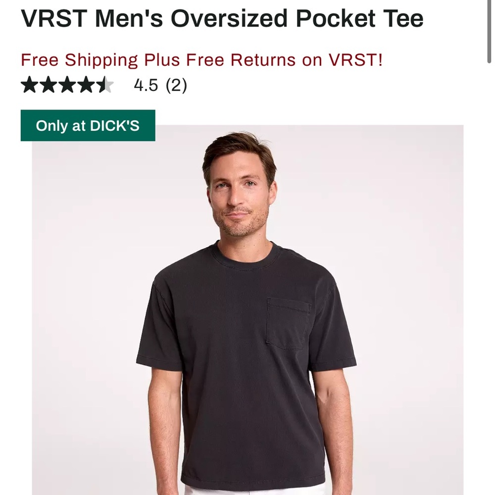 VRST Men's Oversized Black Pocket Tee